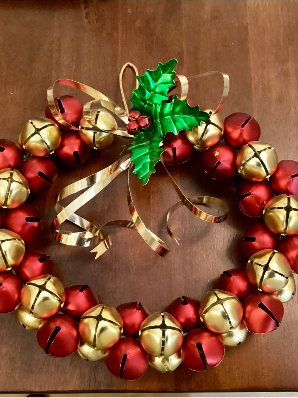 Festive Red & Gold Jingle Bell Holiday Wreath